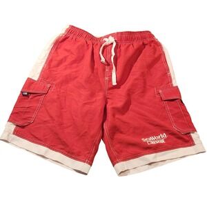SeaWorld Rescue Shorts Mens‎ Large Red Board Swim Trunks Cargo Lifeguard Logo